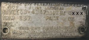 1963 Buick Body Data Plate