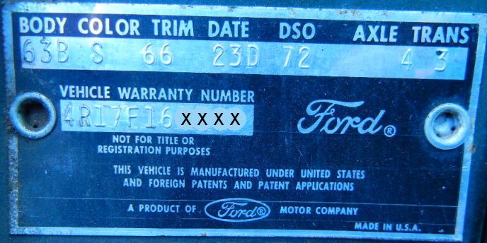 163 ford Body Data Plate