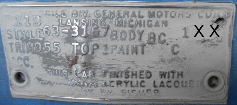 1963 Oldsmobile Body Data Plate
