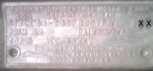 65 Cadilliac body plate