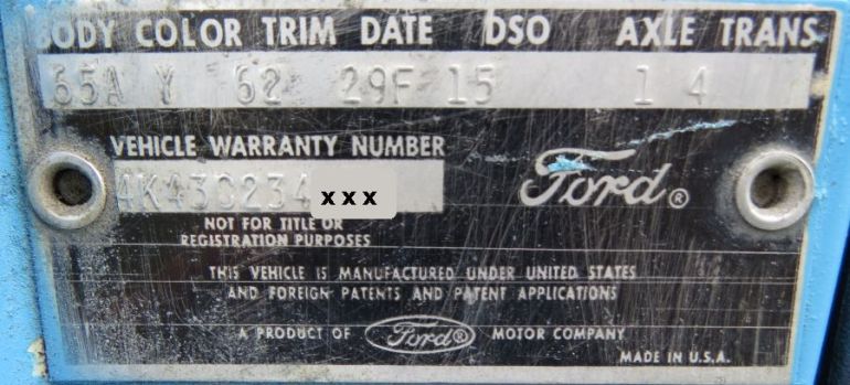 1964 Ford body plate
