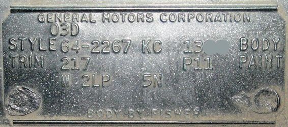 64 Pontiac Body Plate