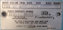 1964 Lincoln Body Plate