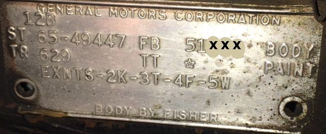1965 Buick body Data Plate