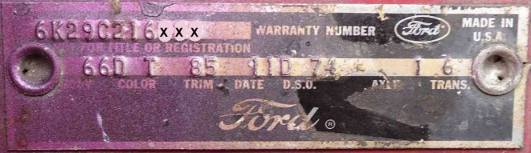 1966 ford body plate