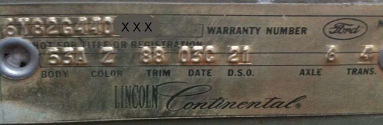 1966 Lincoln body plate