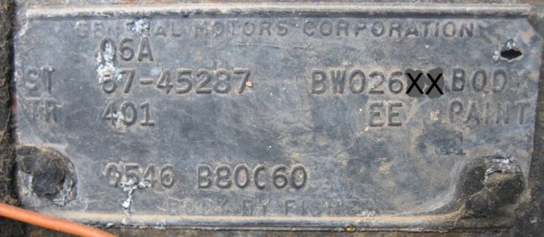 1967 Buick Body Plate