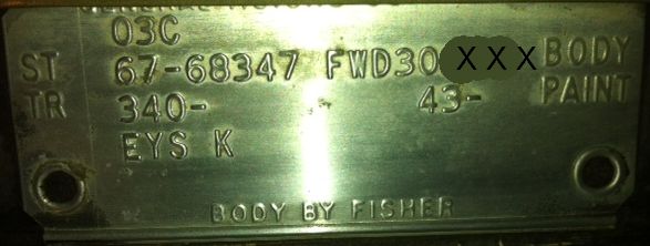 67 cadillac Body Plate