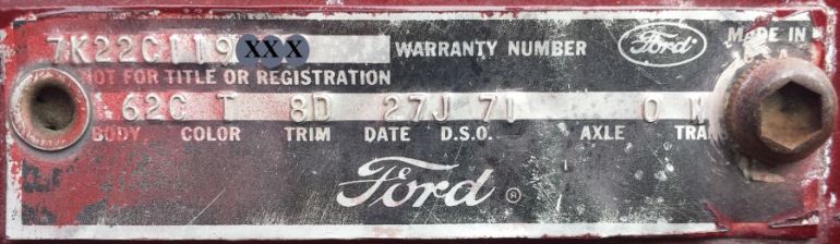 1967 ford body plate