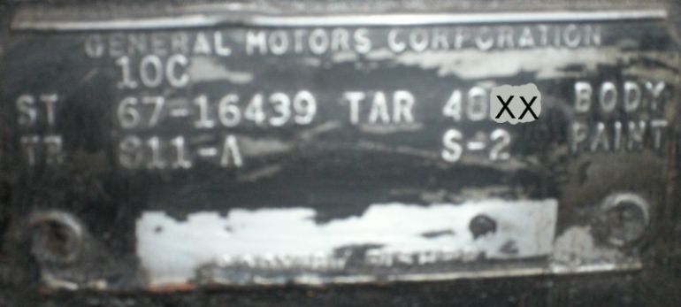1967 Chevy body plate