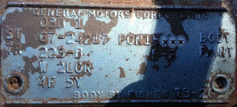 1967 Pontiac Bodyplate
