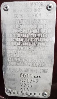 1967 Rebel Body Plate