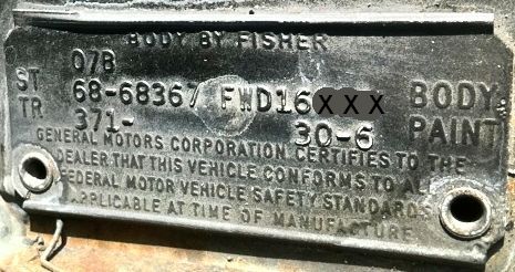 1968 Cadillac Body Plate