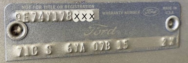 1969 Ford Body Data Plate