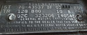 1970 Buick Body Data Plate