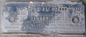 1970 Oldsmobile Body Data Plate