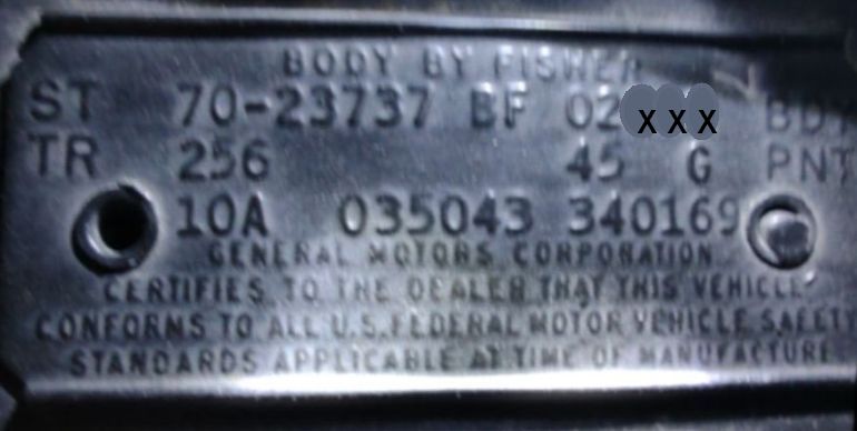 1970 Pontiac Body Data Plate