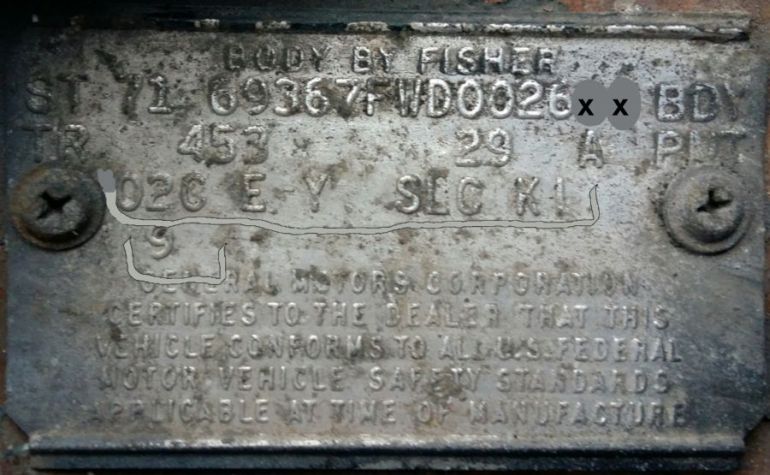 1971 Cadillac Body Data Plate