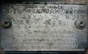 1971 Cadillac Body Data Plate