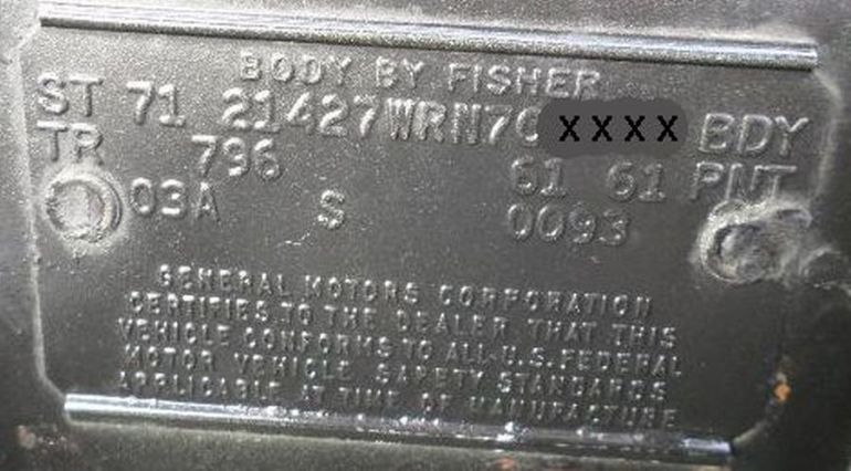 1971 Chevy Body Data Plate