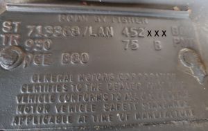 1971 Oldsmobile Body Data Plate