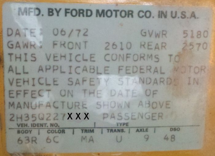 1972 ford body plate