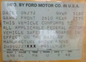 1972 ford body plate