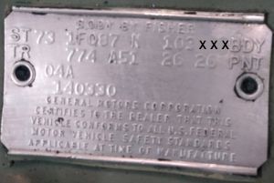 1973 Chevy Body Data Plate