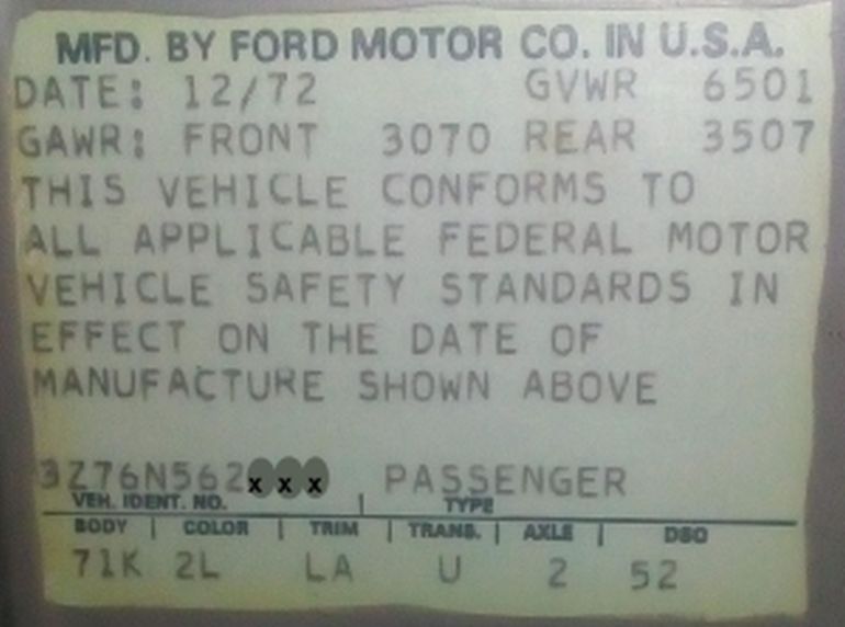 1973 Mercury body plate