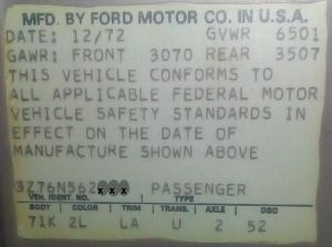 1973 Mercury Body Plate