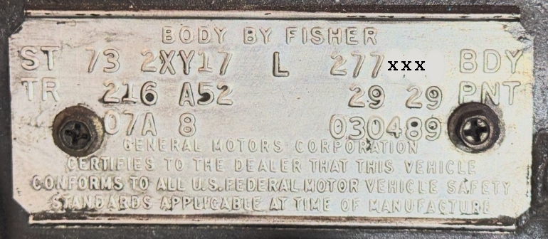 1968 Firebird Body Plate