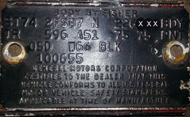 1974 Pontiac Body Plate