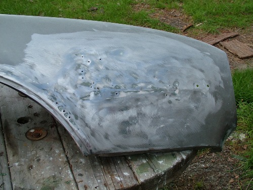 68 Firebird fender damage pre restoration