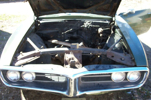 68 Firebird engine compartment pre restoration