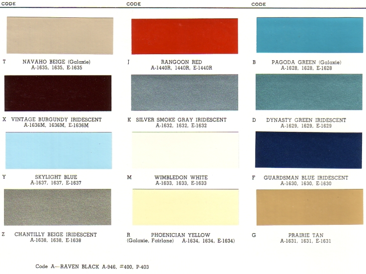1964 Ford Exterior Paint Chip Palette - Ford Exterior Paint Colors