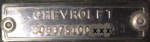 1963 Chevy VIN Plate